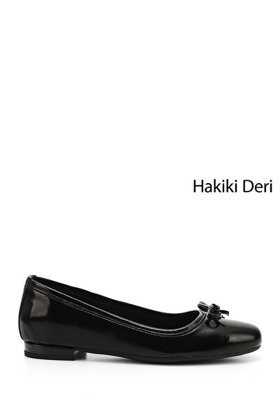 GÖNDERİ(R) Women / Girls Black Patent Leather Bow Genuine Leather Ballerinas