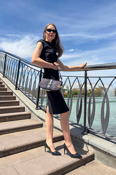 GÖNDERİ(R) Women's Black Platinum Pointed Toe Thin Heeled Genuine Leather Stiletto