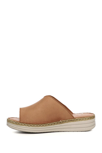 GÖNDERİ(R) Women / Girls Tan Wedge Heel Genuine Leather Comfort Slippers