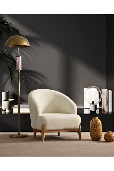 Velura Home & Living Berina Tekli Koltuk & Berjer - Beyaz Bukle Kumaş