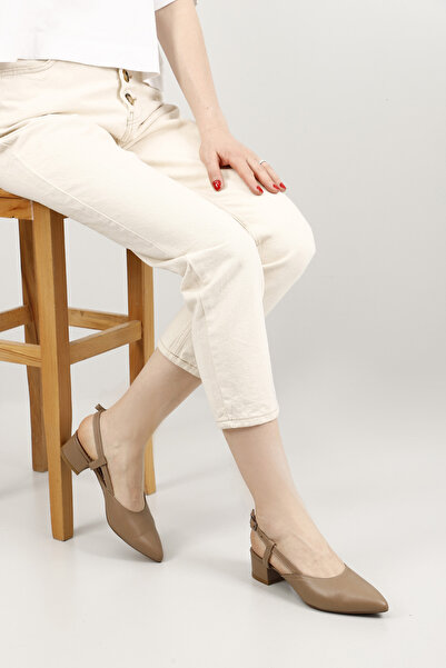 GÖNDERİ(R) Kadın / Kız Vizon Antik Kalın Topuklu Arkası Açık Hakiki Deri Ayakkabı