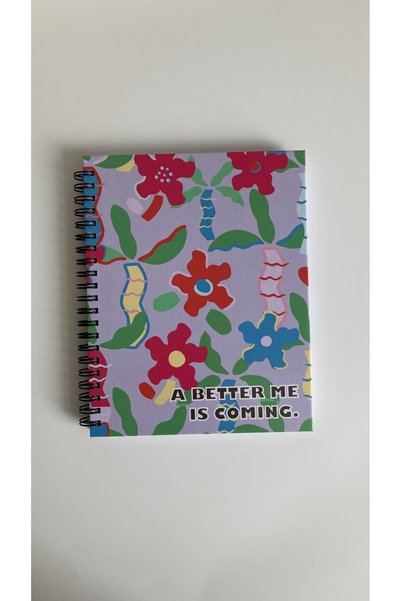 Lemsstudio Better Me Lilac Flower Patterned Hard Cover Patterned Spiral Ruled Notepad 59Stlp1