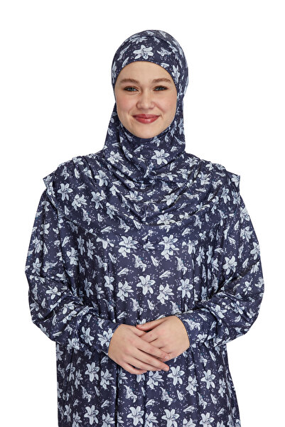 manolyaşal islamic hijab Pratik Tek Parça Manolya Desenli Namaz Elbisesi