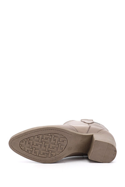 GÖNDERİ(R) Γυναικείες μπότες καουμπόι από γνήσιο δέρμα μπεζ με χοντρό τακούνι