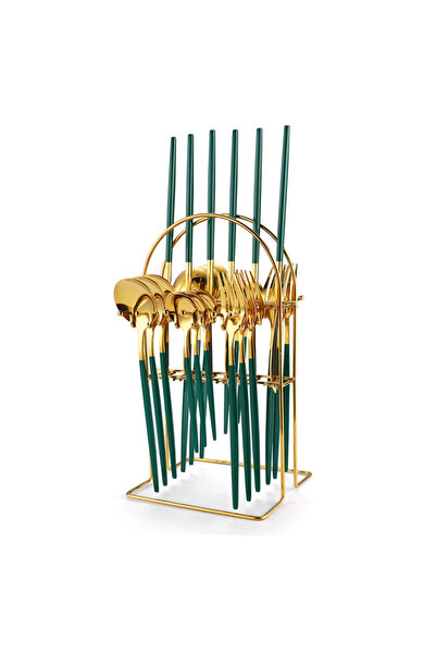 Trendy's Portuguese cutlery set, stainless steel 24 pieces, with stand, TRENDY'S, green-gold