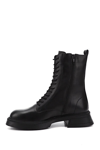 GÖNDERİ(R) Γυναικείες μαύρες μπότες από γνήσιο δέρμα με χοντρή σόλα με φερμουάρ