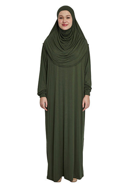 TRModam Organik Tesettür Tek Parça Namaz Elbisesi - Haki