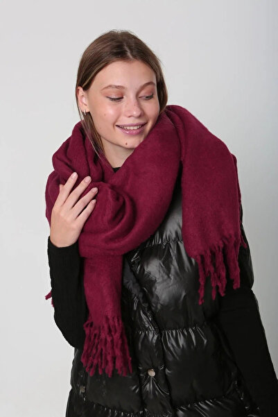 Luminos Butik Women's Burgundy Plain Tasseled Scarf Shawl 45x210 Cm Sal1257