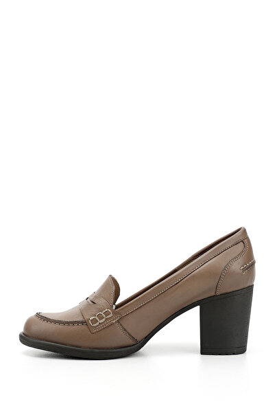 GÖNDERİ(R) Women / Girls Light Mink Medium Thick Heeled Genuine Leather Shoes