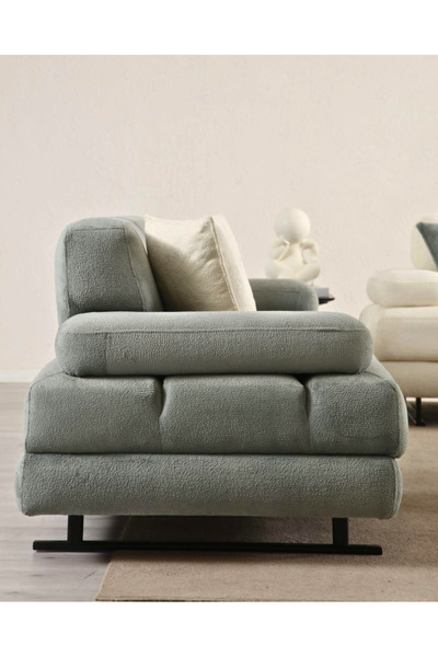 Velura Home & Living Neon Sırt Mekanizmalı Üç Adet Üçlü Kanepe & Bazalı 3'lü Koltuk (3+3+3) - Yeşil