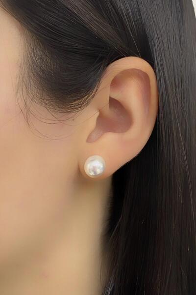 Birinci 925 Ayar Gümüş 8 mm Doğal İnci Kadın Küpe