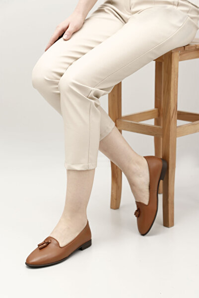 GÖNDERİ(R) Dámské opálené starožitné baleríny se střapcem z pravé kůže