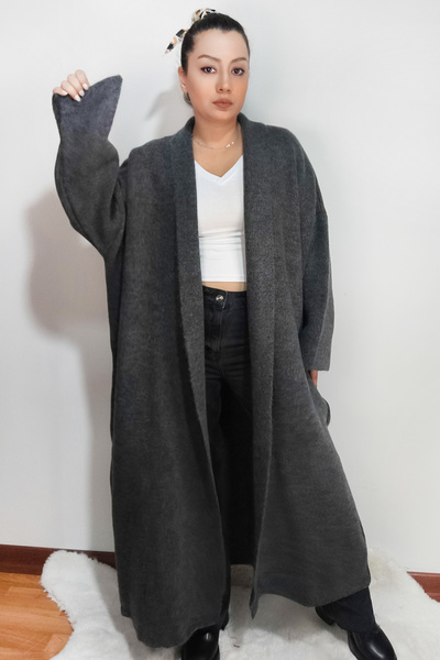 MADAMMERY Anthracite Gray Knitwear Thick Long Cardigan
