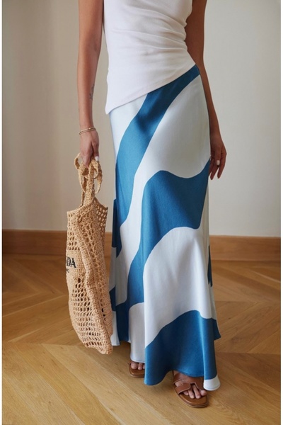 BRTC design Жіноча синя спідниця з геометричним візерунком із атласу
