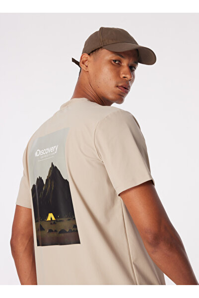 Discovery Expedition Bej Erkek Bisiklet Yaka Relaxed Baskılı Su İtici T-Shirt...