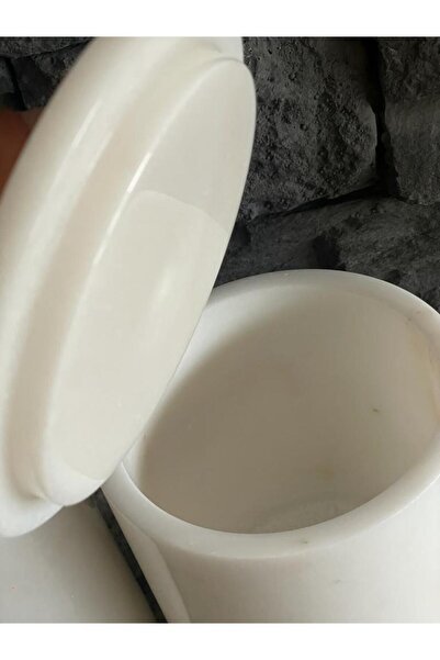 Polen Stone White Marble Trash Can, Marble Handle and Brush Holder Set of 2