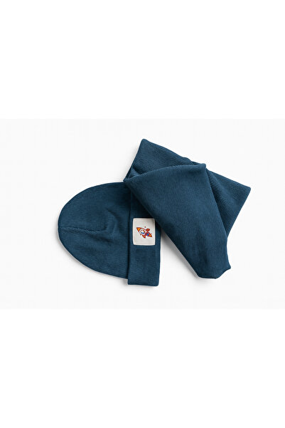 anna sofie Unisex Petrol Blue (1-5 Years Old) Ribbed 100% Cotton Beanie Neck Collar Set (Launch Price)