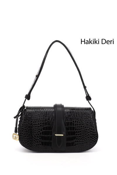 GÖNDERİ(R) حقيبة يد وكتف نسائية من الجلد الطبيعي باللون الأسود من كراكو