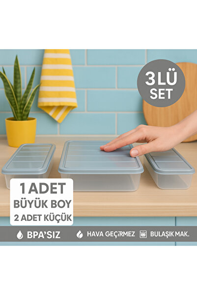 Storage Box 3-Piece Refrigerator Organizer with Lid & Transparent