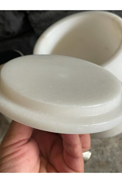 Polen Stone White Marble Trash Can, Marble Handle and Brush Holder Set of 2