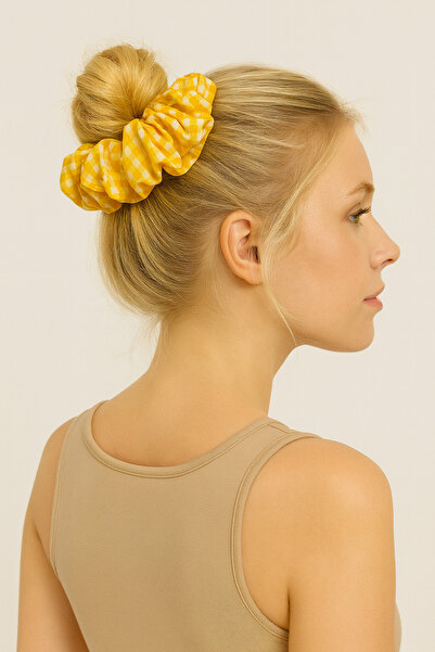 odaburada Yellow Color Gingham Women's Bagel Hair Clip