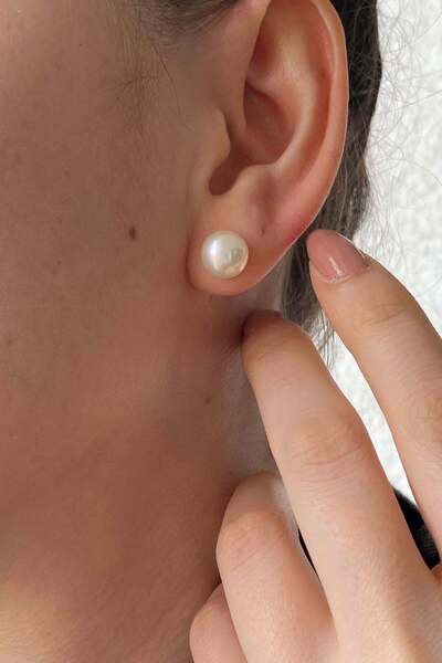 Birinci 925 Ayar Gümüş 8 mm Doğal İnci Kadın Küpe