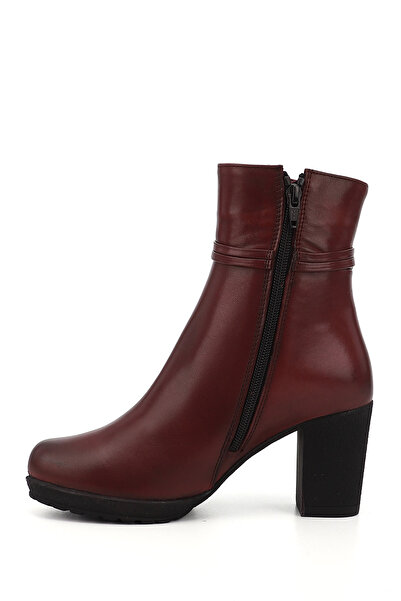 GÖNDERİ(R) Women/Girls Burgundy Antique Zippered Thick Heeled Genuine Leather Boots
