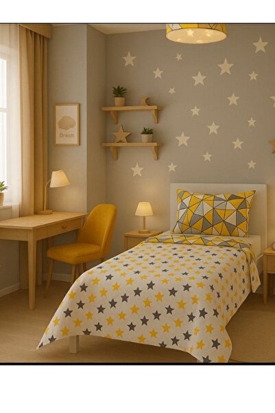 VİLERA HOME Gray Color Star Chain Pillowcase Single 155*215 Two-Way Multi-Purpose Bedspread