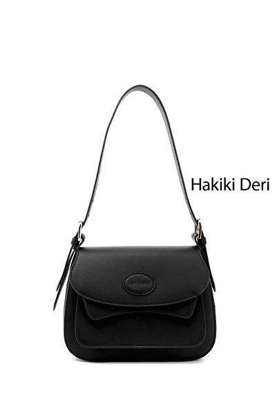 GÖNDERİ(R) Women/Girls Black Genuine Leather Hand and Shoulder Bag