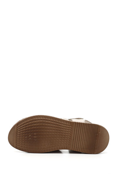 GÖNDERİ(R) Women's Beige Antique Velcro Strap Genuine Leather Wedge Sandals