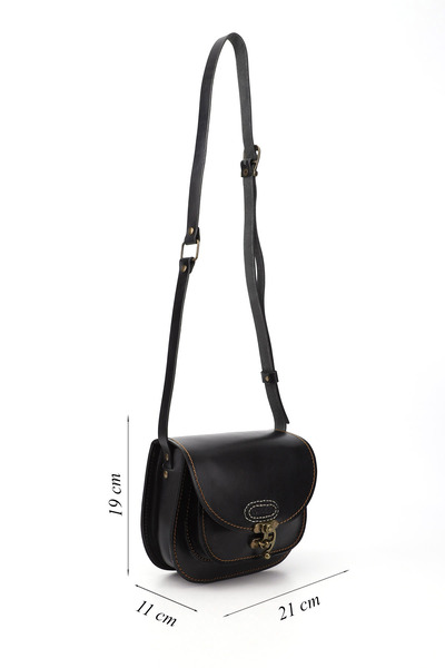 GÖNDERİ(R) Women / Girls Black Gön Genuine Leather Handcrafted Small Size Women's Shoulder and Messenger Bag K0610