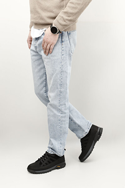 GÖNDERİ(R) Men's Black Nubuck Lace-Up Rubber Sole Genuine Leather Sneakers