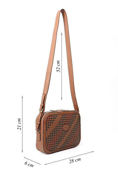 GÖNDERİ(R) Women / Girls Tabaya Burgundy Khaki Genuine Leather Straw Knitted Long Strap Shoulder Bag