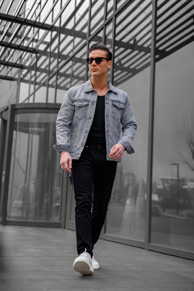 Pobudo Gray Color Distressed Denim Jacket