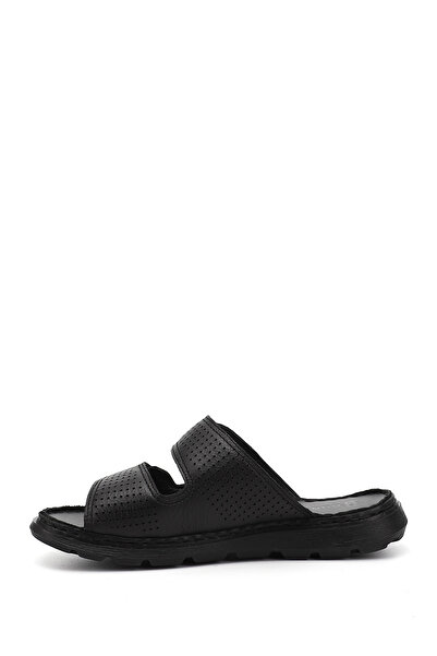 GÖNDERİ(R) Ανδρικές μαύρες διπλές παντόφλες Comfort από γνήσιο δέρμα Velcro