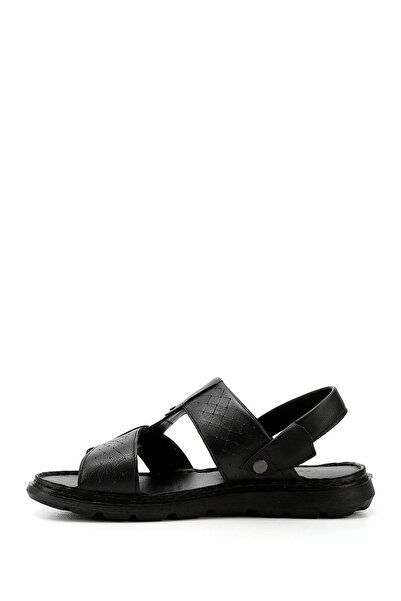 GÖNDERİ(R) Men's Black Genuine Leather Comfort Sandals