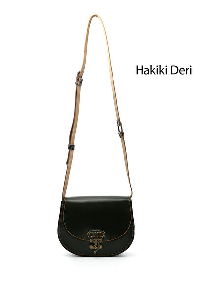 GÖNDERİ(R) Women / Girls Khaki Antique Vaketa Genuine Leather Shoulder and Messenger Bag