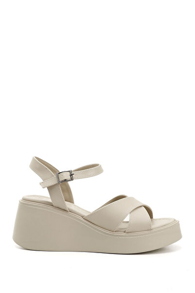 GÖNDERİ(R) Women's / Girls' Beige Cross-Strapped Ankle Strap Wedge Heel Sandals