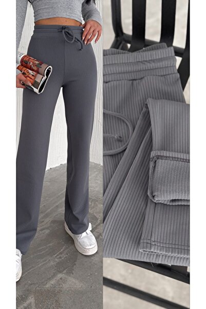 Gugus Γυναικείο παντελόνι με φαρδύ πόδι με φλις εσωτερικά, φαρδύ πόδι, αθλητικό παντελόνι καπνιστό