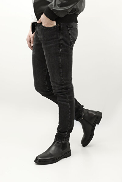 GÖNDERİ(R) Men's Black Zippered Genuine Leather Chelsea Boots