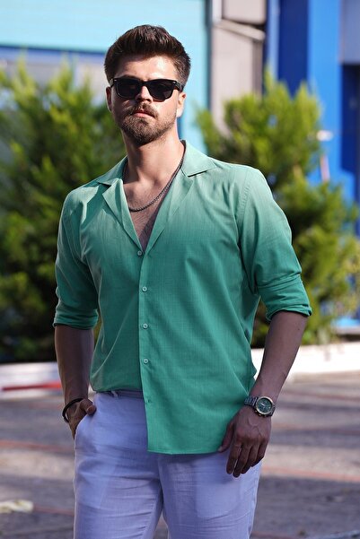 Etikmen Ανδρικό πουκάμισο Relax Fit με πράσινο λινό Apaj γιακά