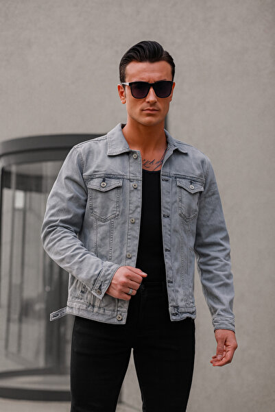 Pobudo Gray Color Distressed Denim Jacket