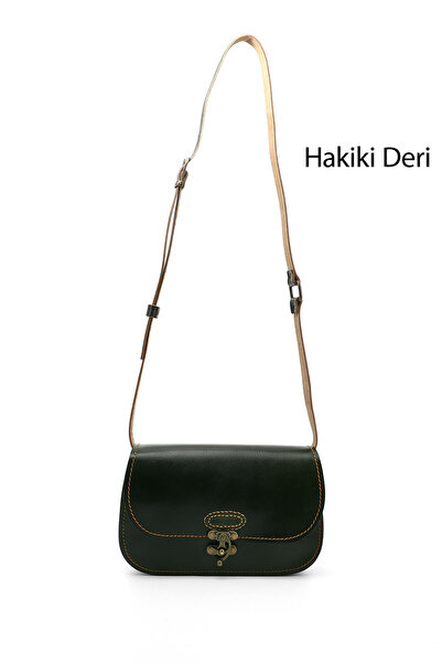 GÖNDERİ(R) Women / Girls Khaki Antique Vaketa Genuine Leather Shoulder and Messenger Bag