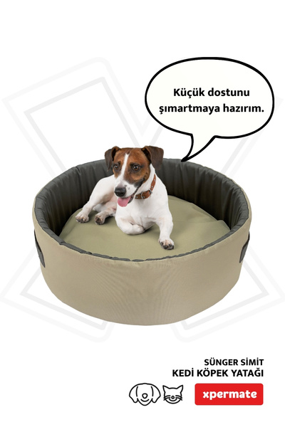 XPERMATE Küçük Irk Köpek Yatağı Ve Kedi Yatağı 45 Cm Bej Antrasit Sungersımıt