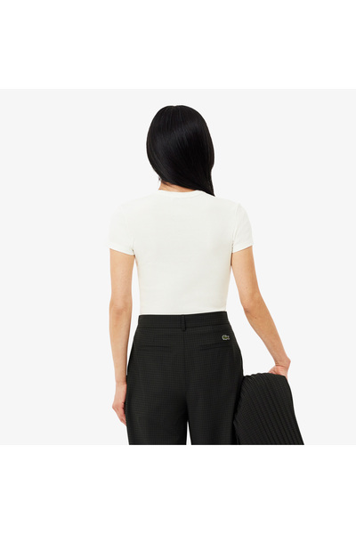 Lacoste Kadın Slim Fit Bisiklet Yaka Beyaz T-Shirt