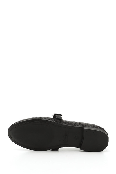 GÖNDERİ(R) Women's Black Straw Printed Mary Jane Genuine Leather Ballerinas