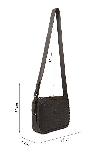 GÖNDERİ(R) Women's Brown Genuine Leather Straw Knit Long Strap Shoulder Bag