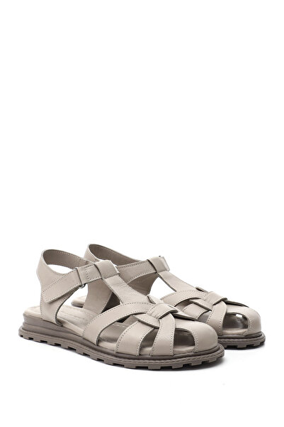 GÖNDERİ(R) Γυναικεία / Κορίτσια Ασημένια Velcro Strap Closed Toe Σανδάλια από γνήσιο δέρμα