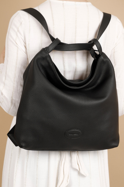 GÖNDERİ(R) BLACK FLOTER Gön platinová pravá kůže velký dámský batoh na rameno a batoh B7740