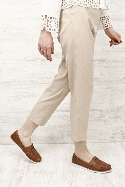 GÖNDERİ(R) Women's Tan Antique Lace-Up Genuine Leather Comfort Shoes